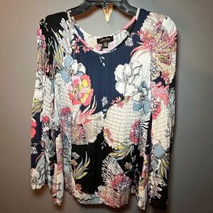 Melissa Paige Floral Long-Sleeve Tunic - Navy, Pink & White